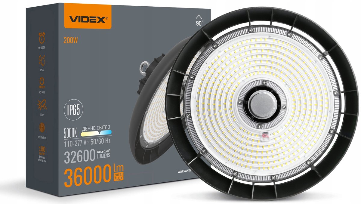 VIDEX LED Hoogbouwlamp 200W 36000Lm - Industriële Verlichting