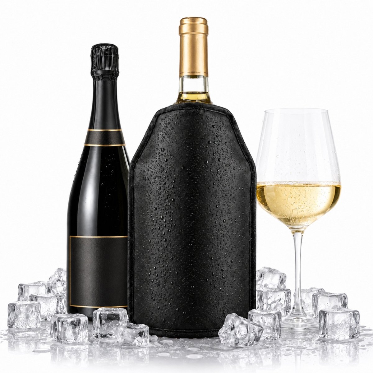 Tomec® Wijnkoeler Sleeve Zwart – Universele Flessenkoeler voor Wijn & Champagne – Waterafstotend, tot 3 Uur Koel