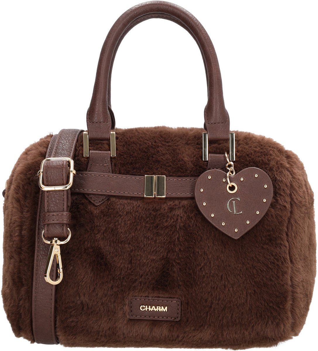 Charm London Stockholm Handtas - Fur - Bont Tas - Schoudertas - Verstelbare Schouderband - Gouden Details - Dames - Crossbody - Donkerbruin