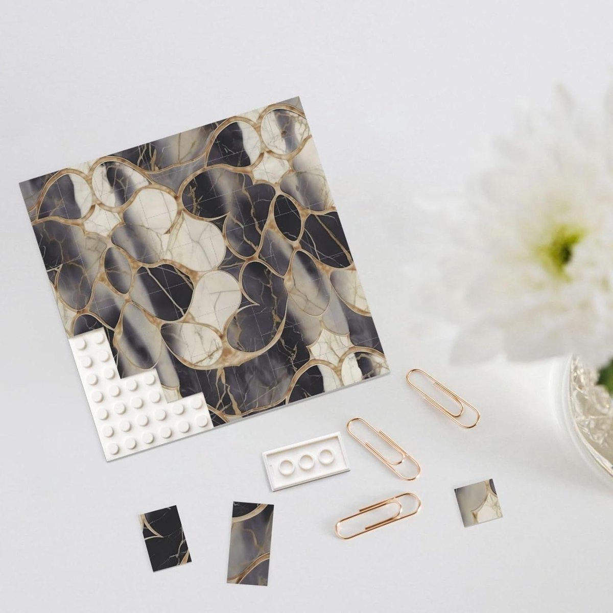 Bouwsteen Puzzel - 3D Blokken - Woondecoratie Maken - Dubbelzijdig Patroon - Middelgroot - Wit