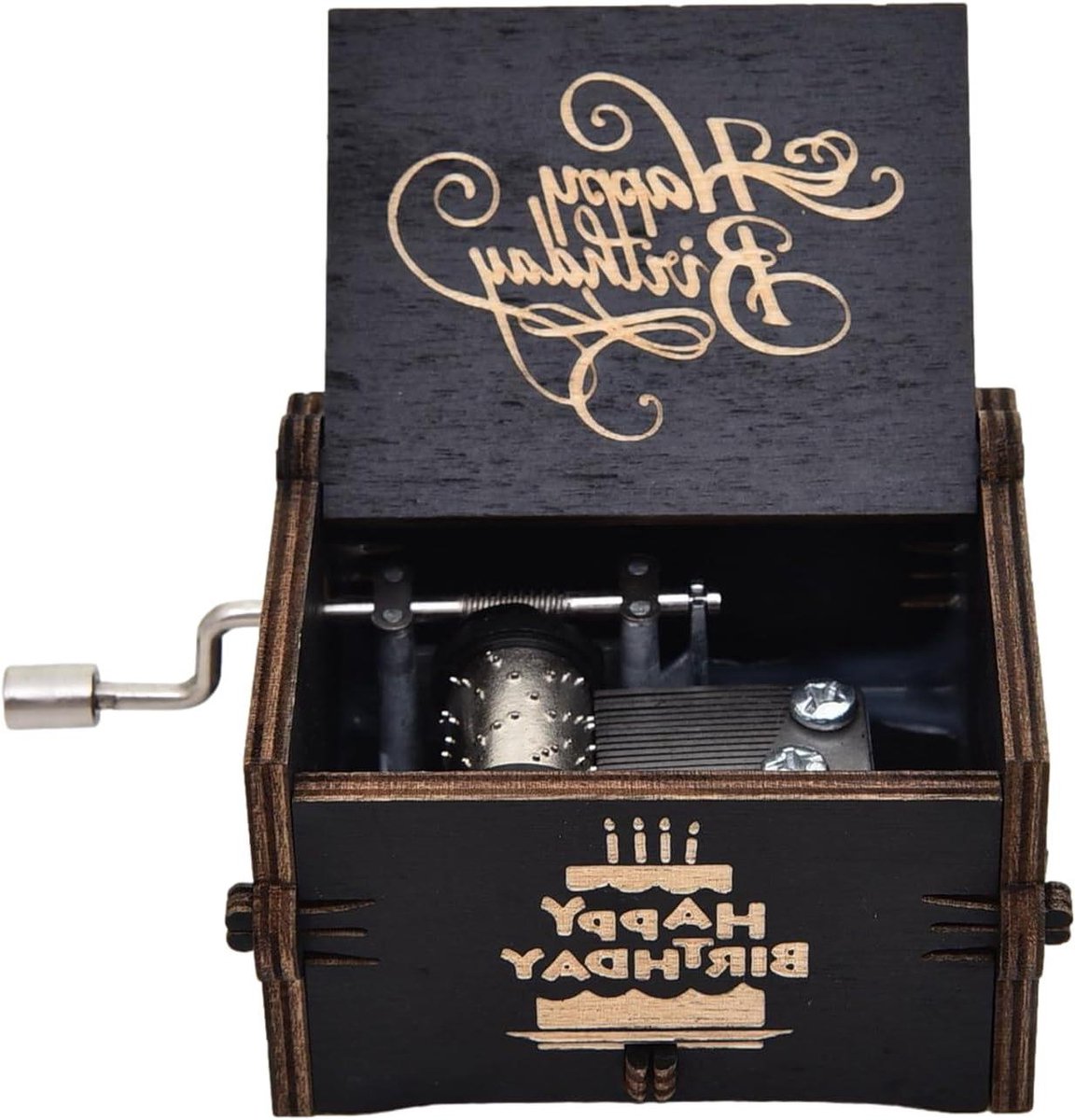 Muziekdoos Verjaardag - Houten Speeldoos - Muziek Afspelen - Handmatige Zwengel - 6.4 x 4.2 x 5.2 cm - Houtkleurig