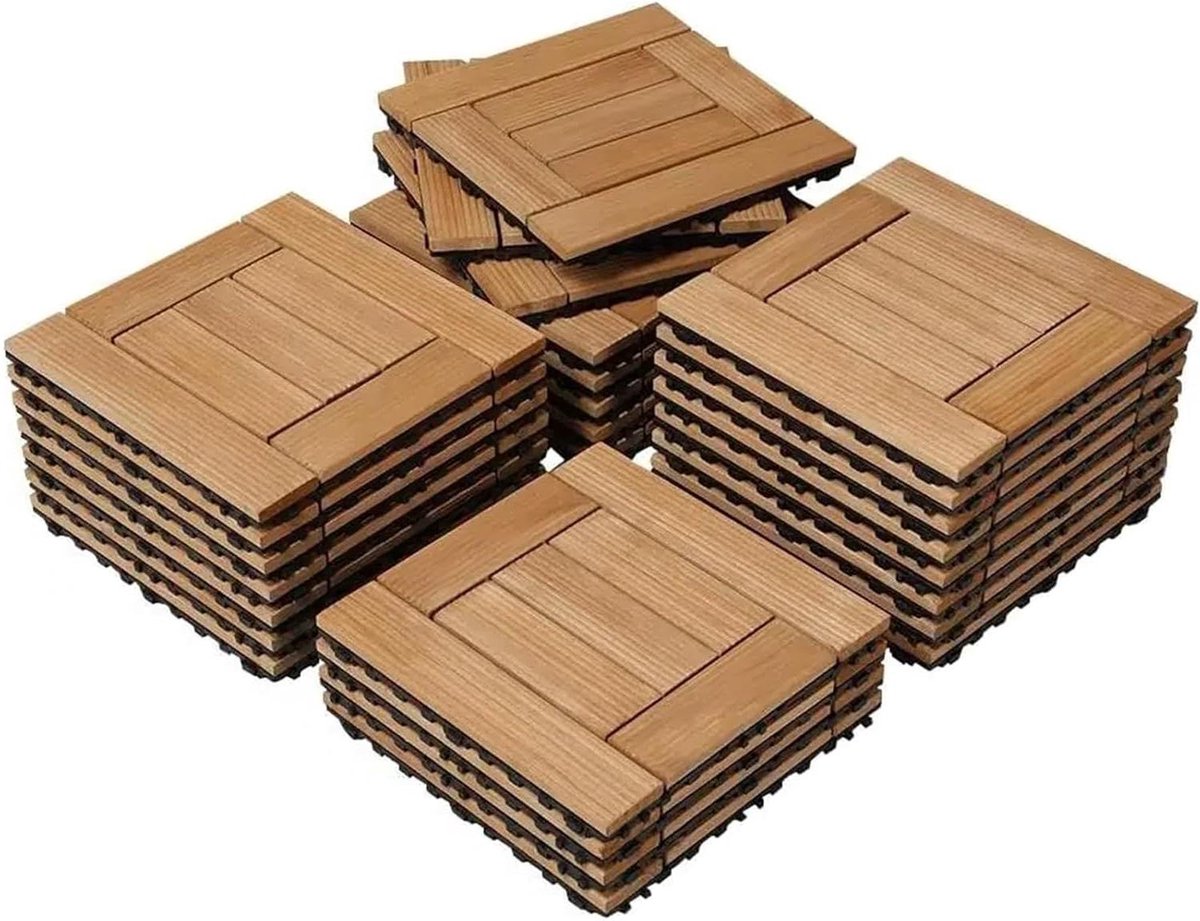 Terrastegels Hout - Vloertegels Buiten - Buitenruimte Verfraaien - In elkaar grijpend ontwerp - 30.5 cm - Khaki