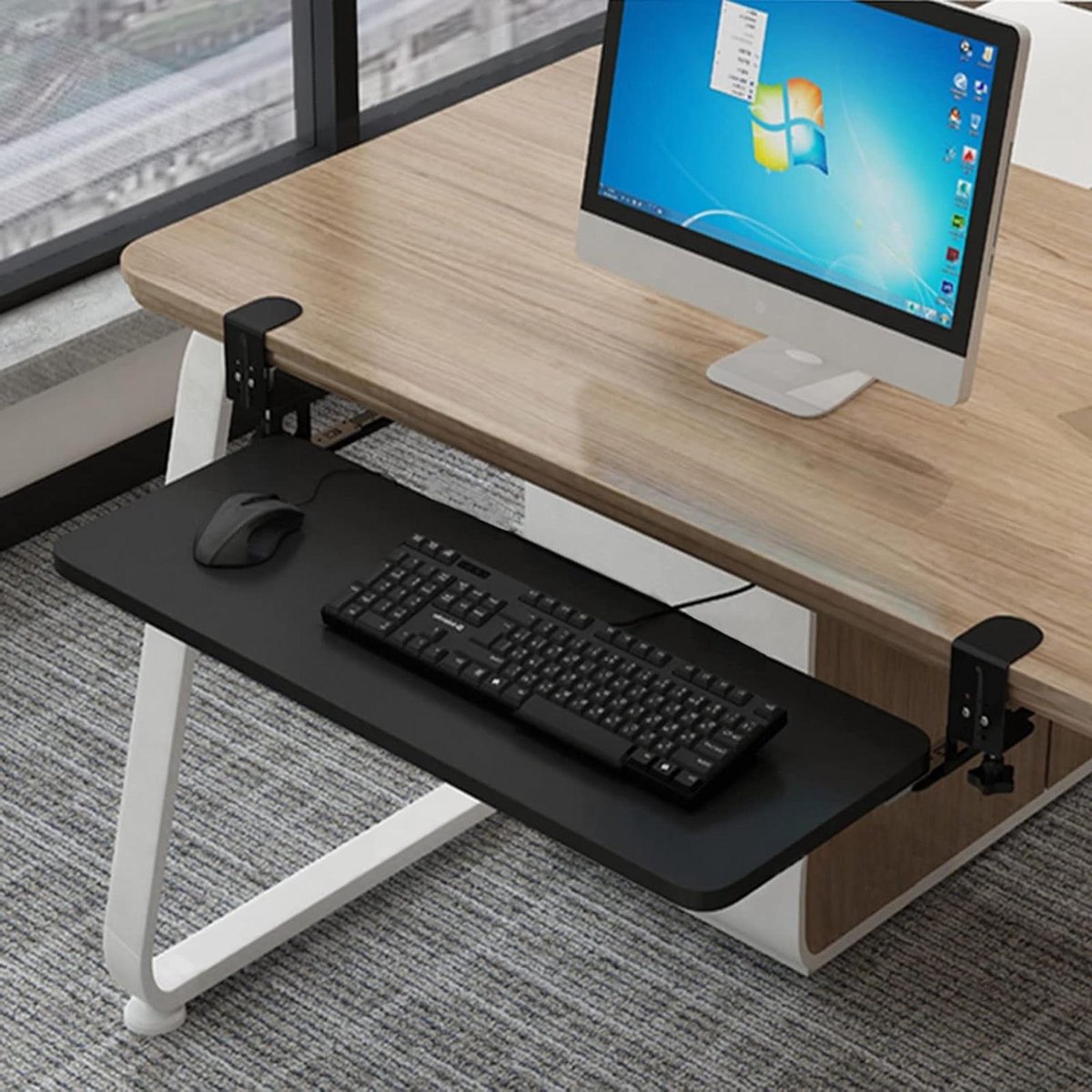 Schuiftoetsenbordlade - Bureau Extender - Ergonomisch Werken - Klembevestiging - 75 cm - Zwart/Hout