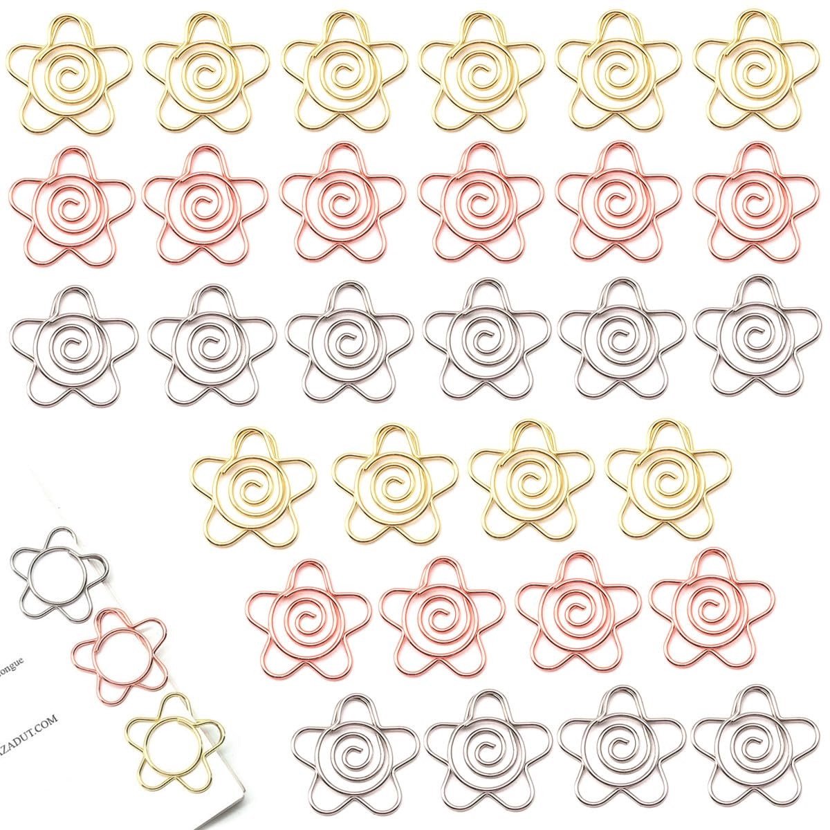Dailygoods- Bloemenklemmen 30 Stuks - 25 mm Paperclips - Bladwijzers - Documenten Organisatie - Metalen Klemmen - Goud/Roségoud/Zilver - Schattige Bloemvorm