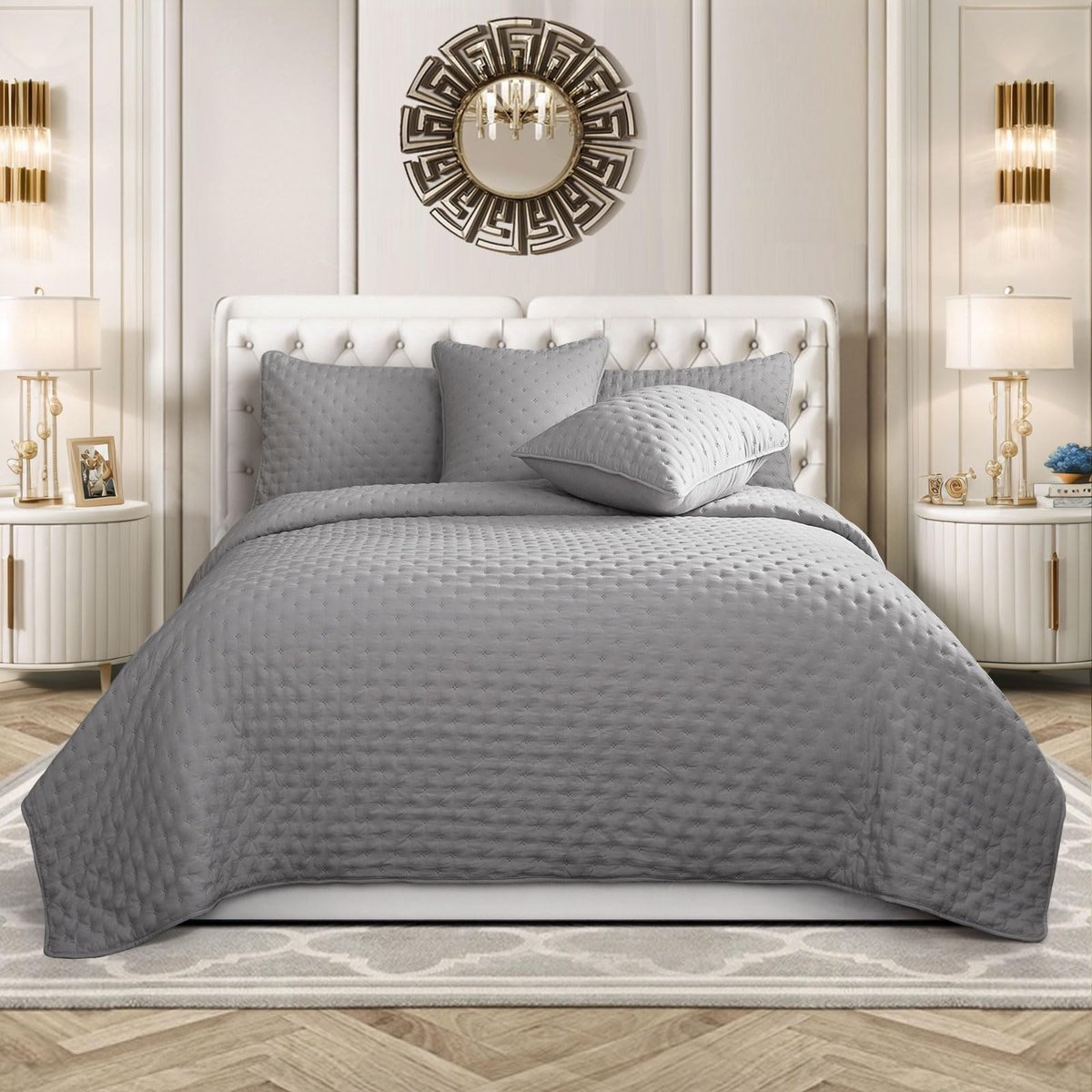 Dailygoods- Sprei Luxe Gewatteerd - 3-delige Set - Microvezel - Omkeerbaar - Klassiek Design - Duurzaam Reliëfpatroon - Beddeken