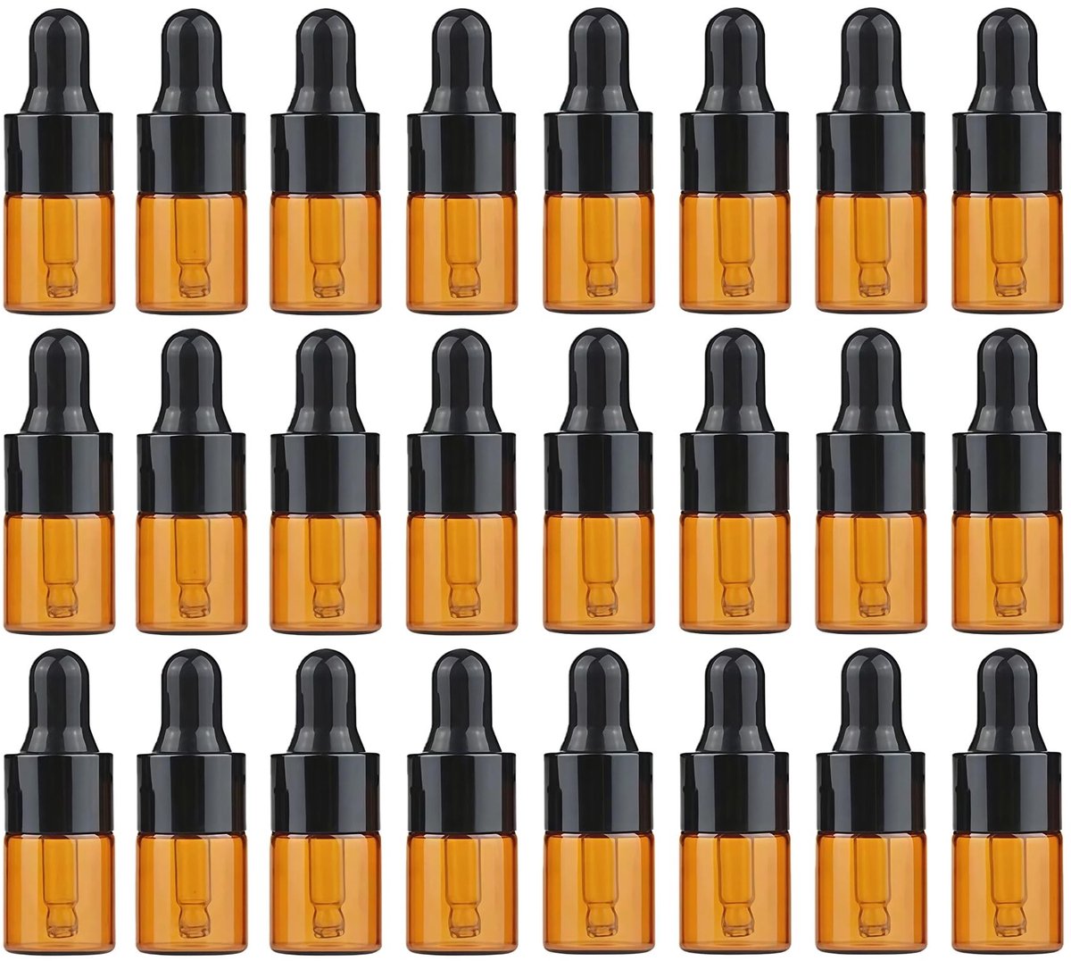 JHUBERS- Druppelflesje 24PCS - Glazen Flesjes - 1ml/2ml/3ml - Amber/Kurk - UV-bestendig - Perfect voor Aromatherapie