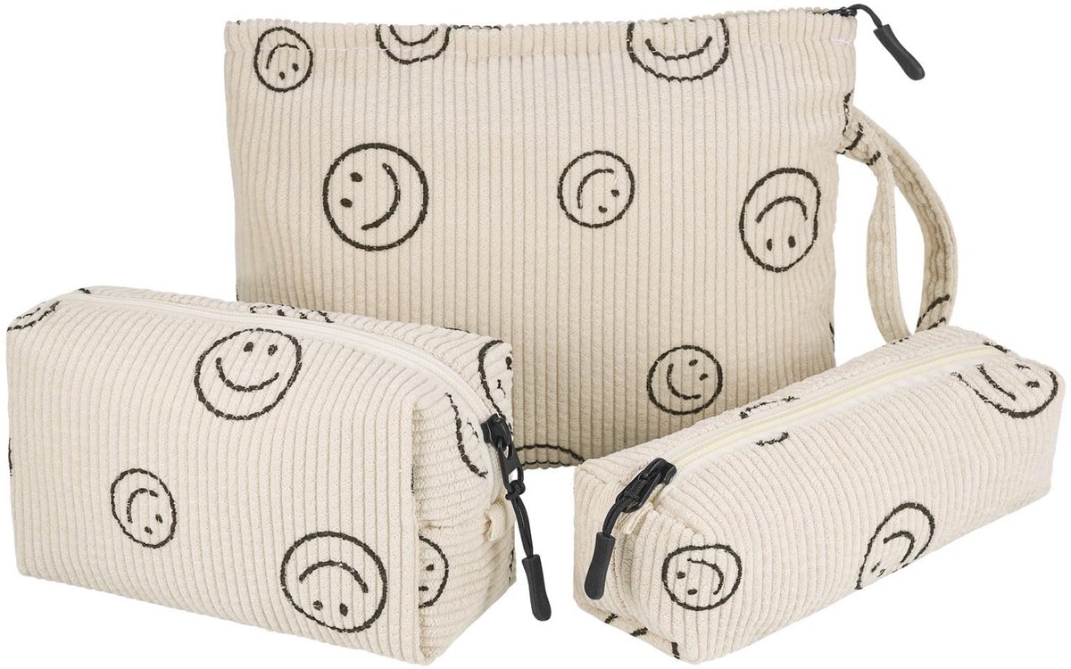 JHUBERS- Make-uptas met spiegel - Make-uptas klein - Cosmetische tas - Reisorganisator - Draagbare toilettas - Duurzaam corduroy met canvas voering - Cosmetica Tas