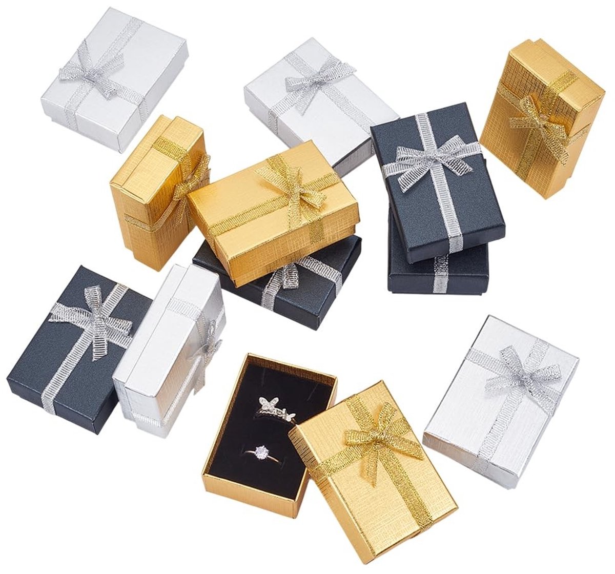 JHUBERS- Sieraden Doos 12 Stuks - Kartonnen Cadeauverpakking - Rechthoekig - 7x5x2.5cm - Decoratieve Lintknoop - Duurzaam Materiaal - Geschenkdoos