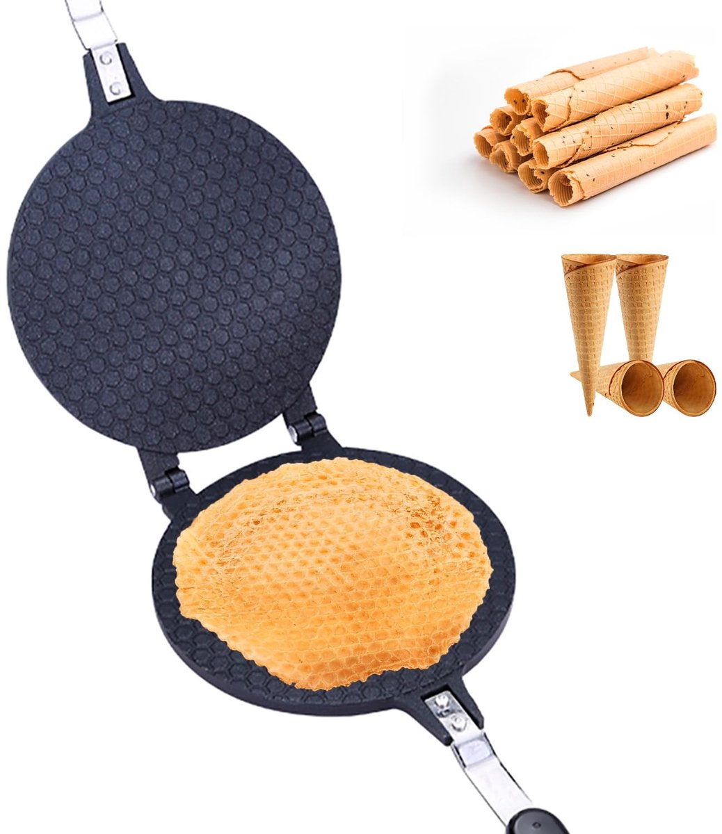 JHUBERS- Pannenkoekmaker met antislip handvat Aluminiumlegering 38 5 x 17 cm Duurzaam Hoge temperatuur weerstaan Inclusief eierbroodjesmaker Wafelijzer