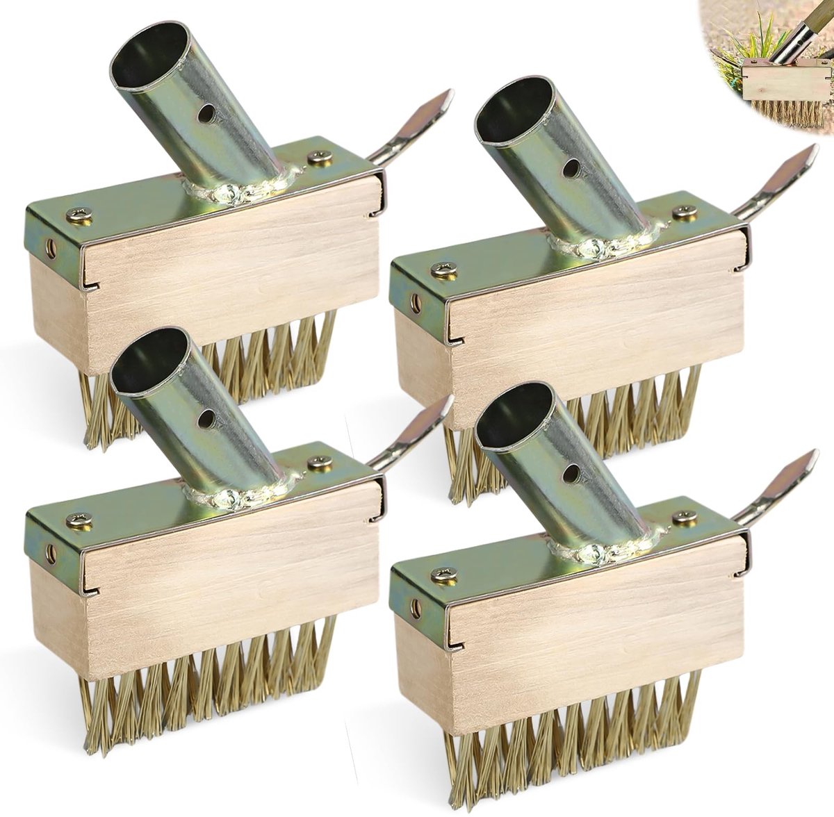JHUBERS- Voegenborstel Set van 4 - Onkruidborstel - Voegenveger met Haken - Metalen Borstels - Voor Mos en Algen - Duurzaam Materiaal - Onkruidveger