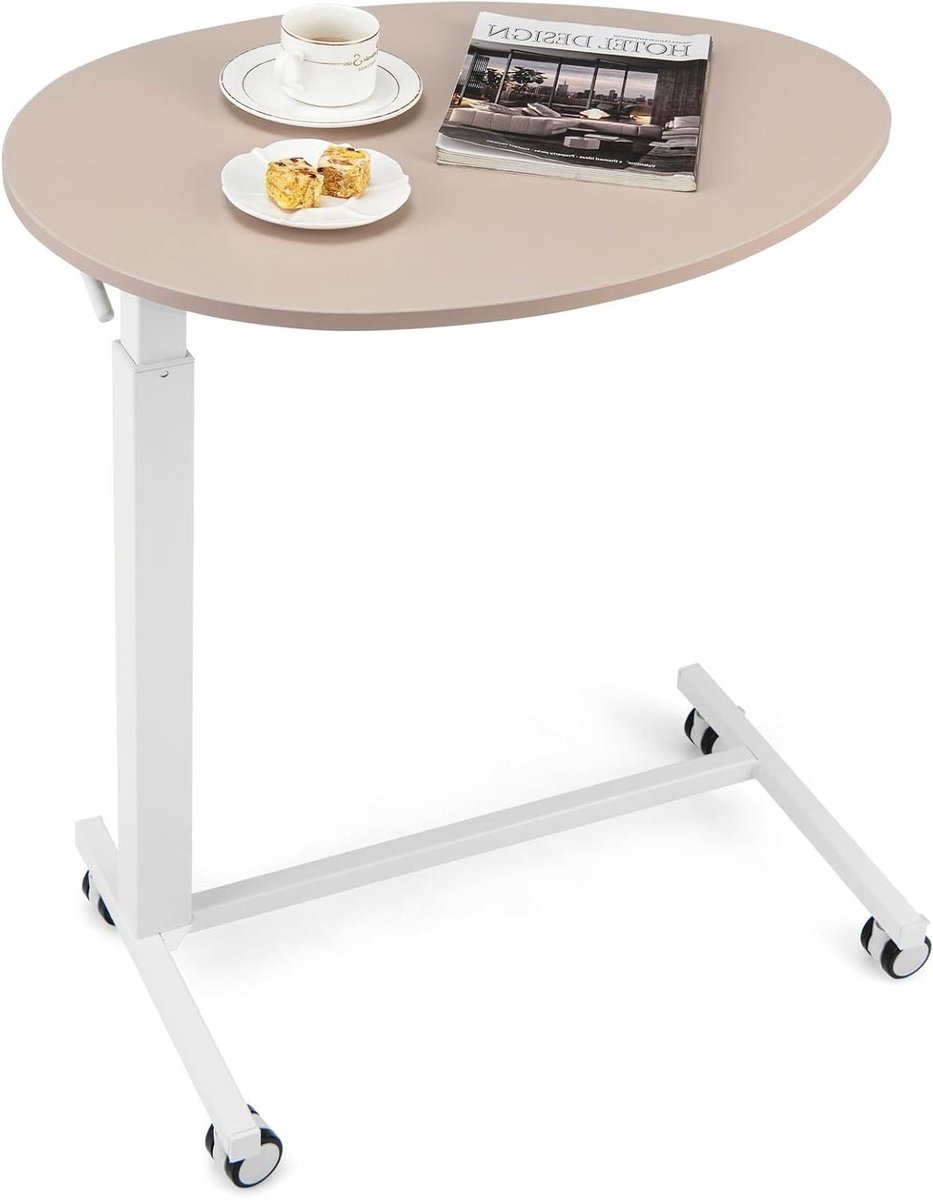Mobiel Sta bureau - Verrijdbaar Tafelblad - Flexibel Werken - Pneumatische Lift - 76x50x108 cm - Roze Wit