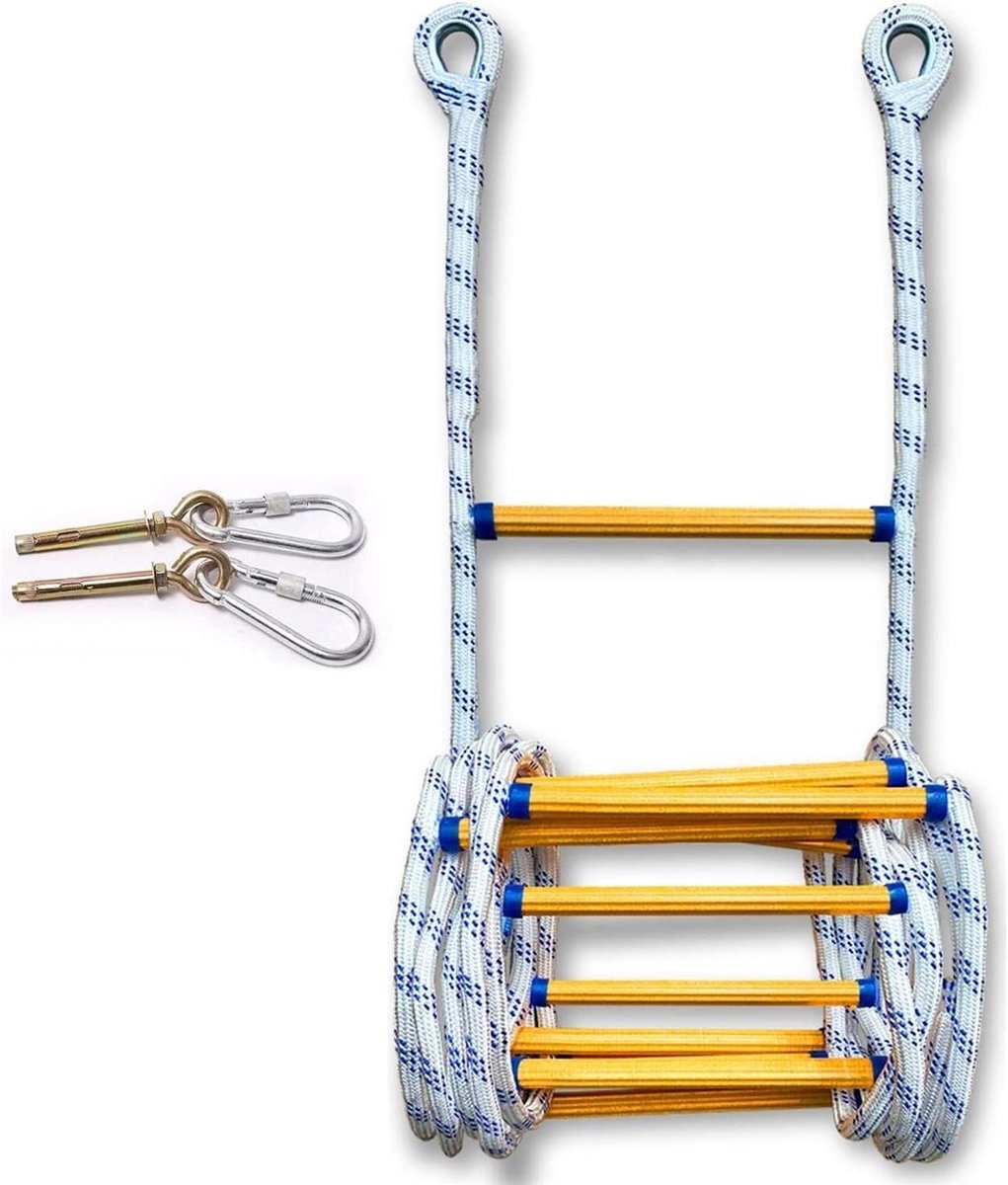 Zachte Touwladder - Brandtrap Veiligheid - Snelle Ontsnapping - Brandvertragend Materiaal - 10 Meter - Zwart