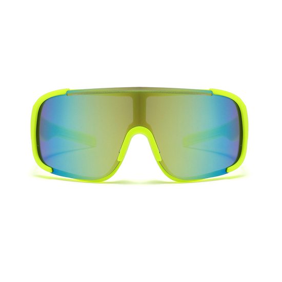 Zonnebril - Fiets - Sport - Festival bril - Rave - Voor kinderen - Semi randloos - Met lichtgroene pootjes - Multicolor spiegelglas — afbeelding 2