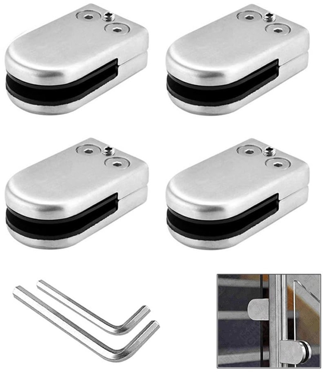 Dailygoods- Glasclip 4 Stuks - Verstelbare Beugel - 304 Roestvrij Staal - Voor Balustrade - Inclusief Schroevendraaier - Afmetingen 5.3 x 3.3 x 2 cm - Glasbeugel