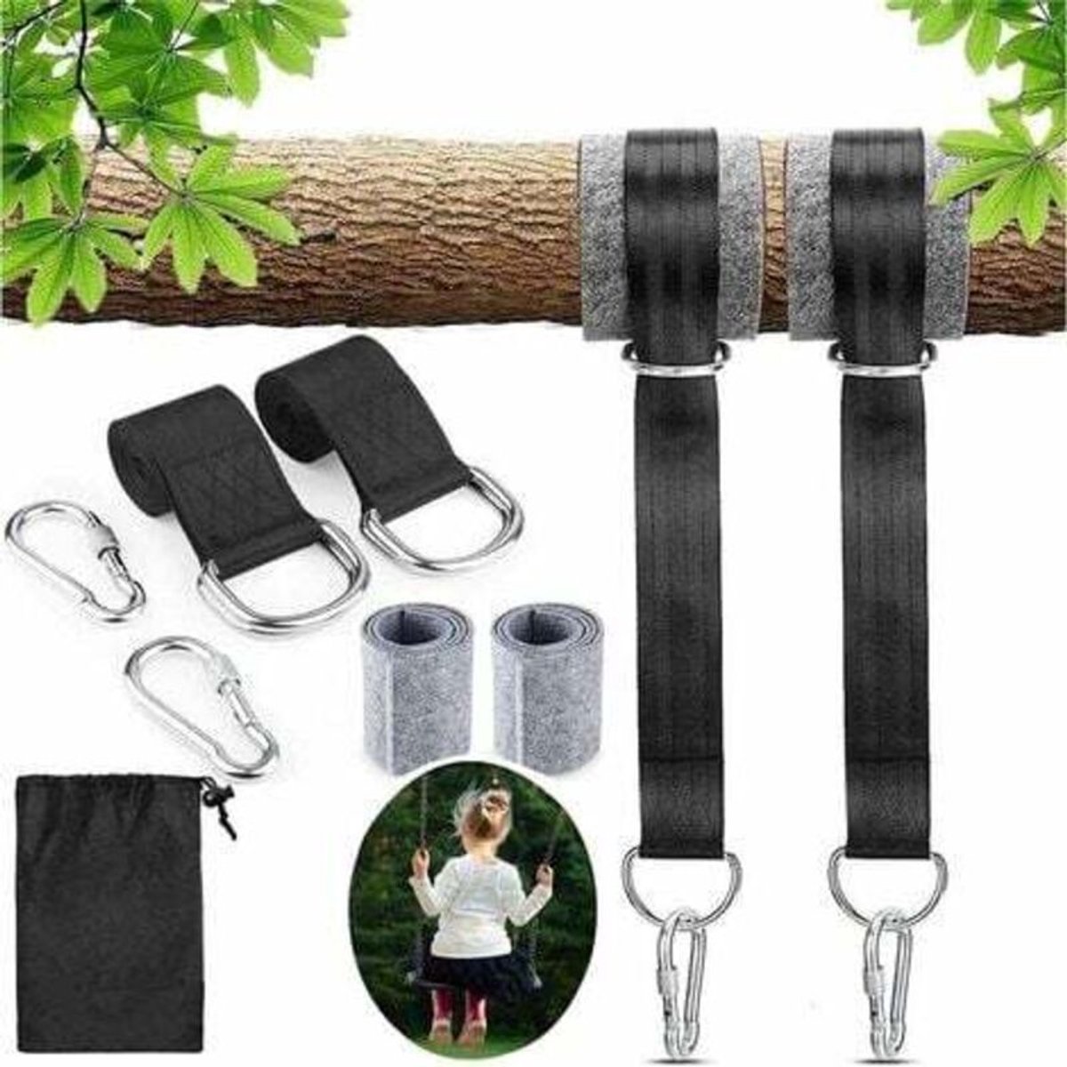Hangmatriemen, bevestigingsset geschikt voor hangmat, met boomschommel, superstevige ophangriemen geschikt voor schommel, met D-ringen en hangmatriemen, maximaal draagvermogen 550 kg, geschikt voor kamperen, hangmat en tuinschommel (2-pack)