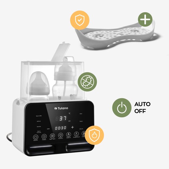 Tulano Ellie 45 Flessenwarmer 7-in-1 met Sterilisator, Dubbele Flessenverwarmer, LCD Display, Nachtlampje van Merkloos — afbeelding 2