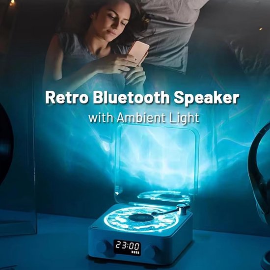 Speaker en -platenspeler met instelbare romantische sfeerverlichting (3 standen) en 4 afspeelmodi, 360°-surroundgeluid, luister naar het geluid van oceaangolven - geschikt voor slaapkamer, kantoor en feestjes. — afbeelding 3