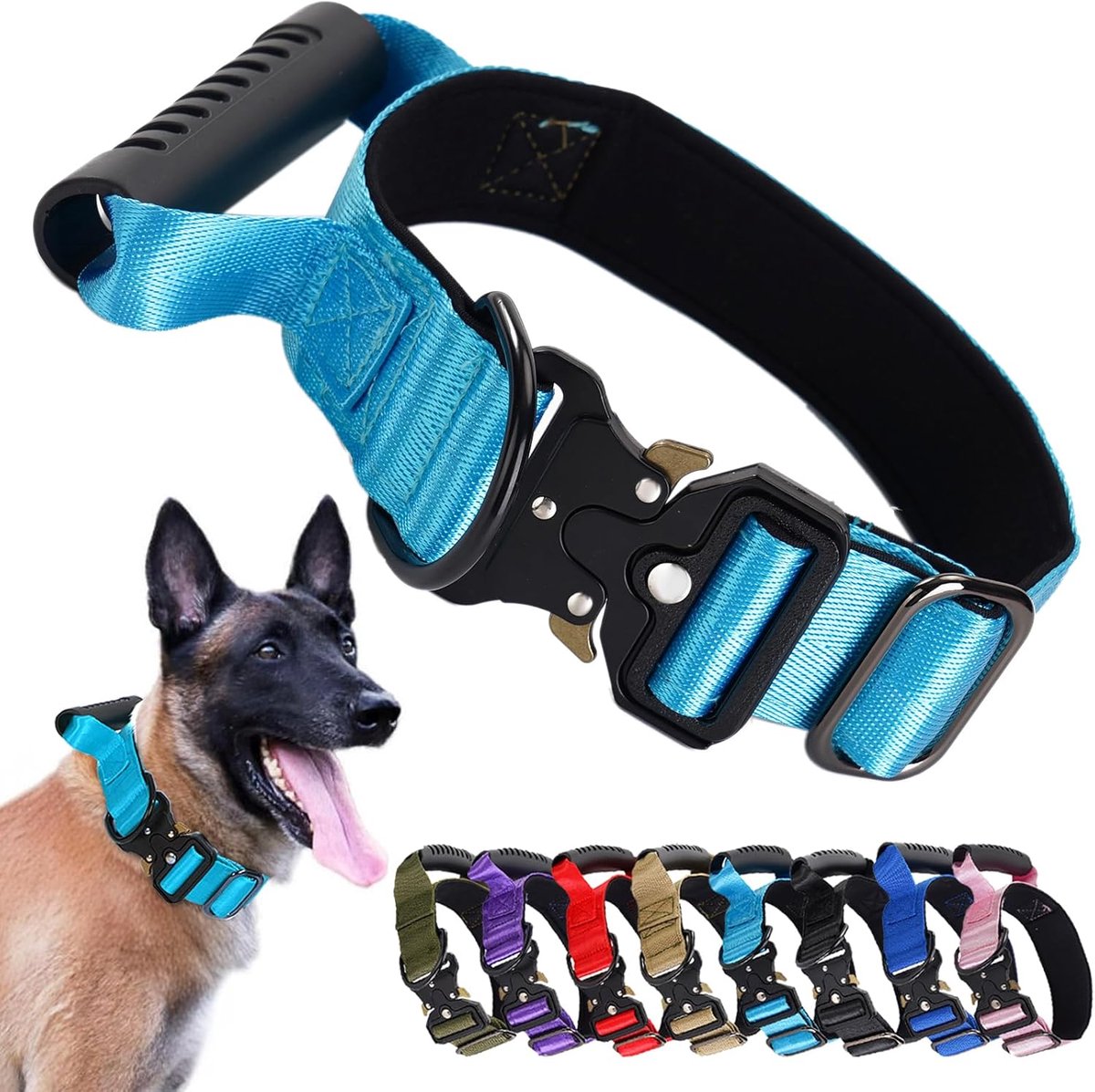 COOAU - Tactische Hondenhalsband met Handvat - Stevig Nylon Halsband met Snelsluiting Metalen Gesp - Verstelbaar Militair Halsband voor Grote Honden Training