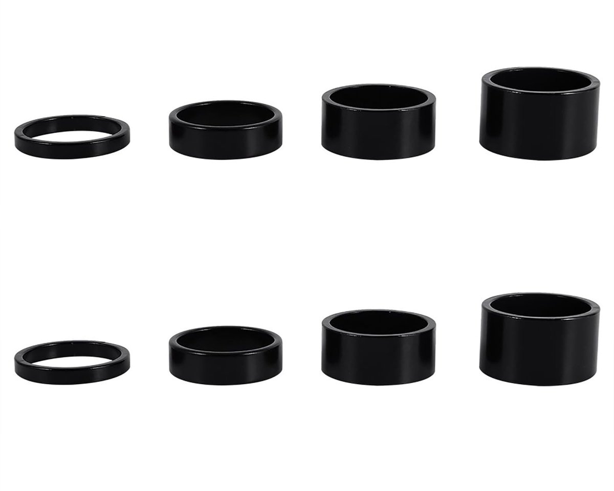 Dailygoods - Fietshoofdlagerafstandshouder - Set van 8 Stuks - Aluminium Legering - Zwart - Draadloze Fietsstuurpenafstandshouders - Geschikt voor BMX...