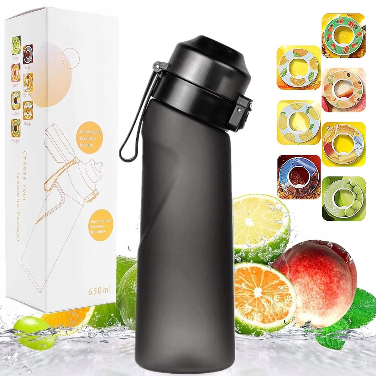 Smaakfles 650ml met 7 smaakringen - Gezonde hydratatie