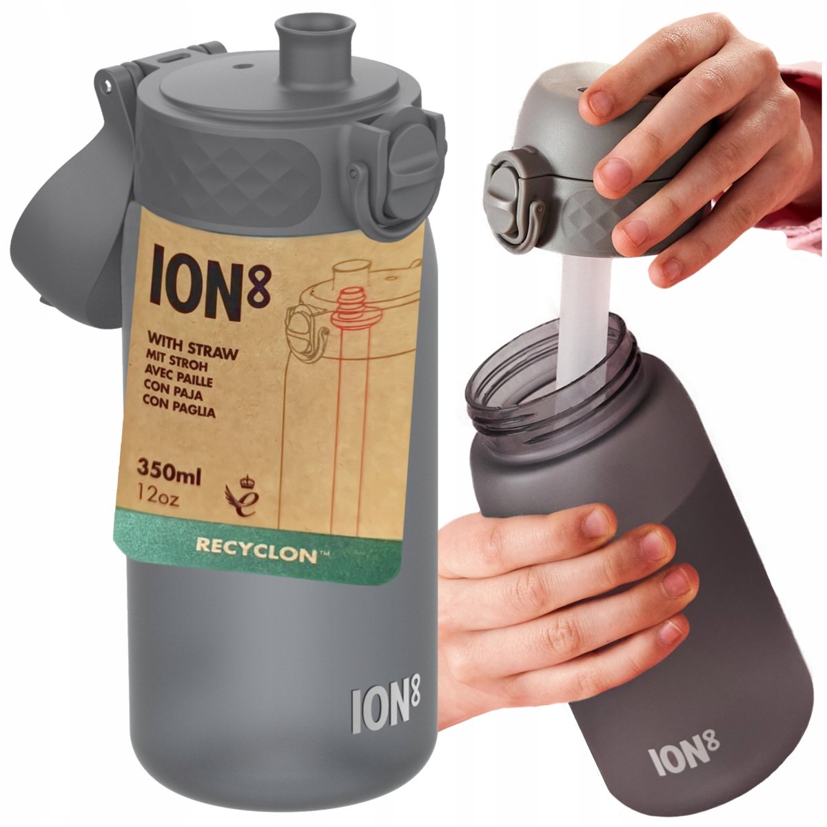 ION8 Fles 350ml met Rietje - Herbruikbare Drinkfles met Maatstreep