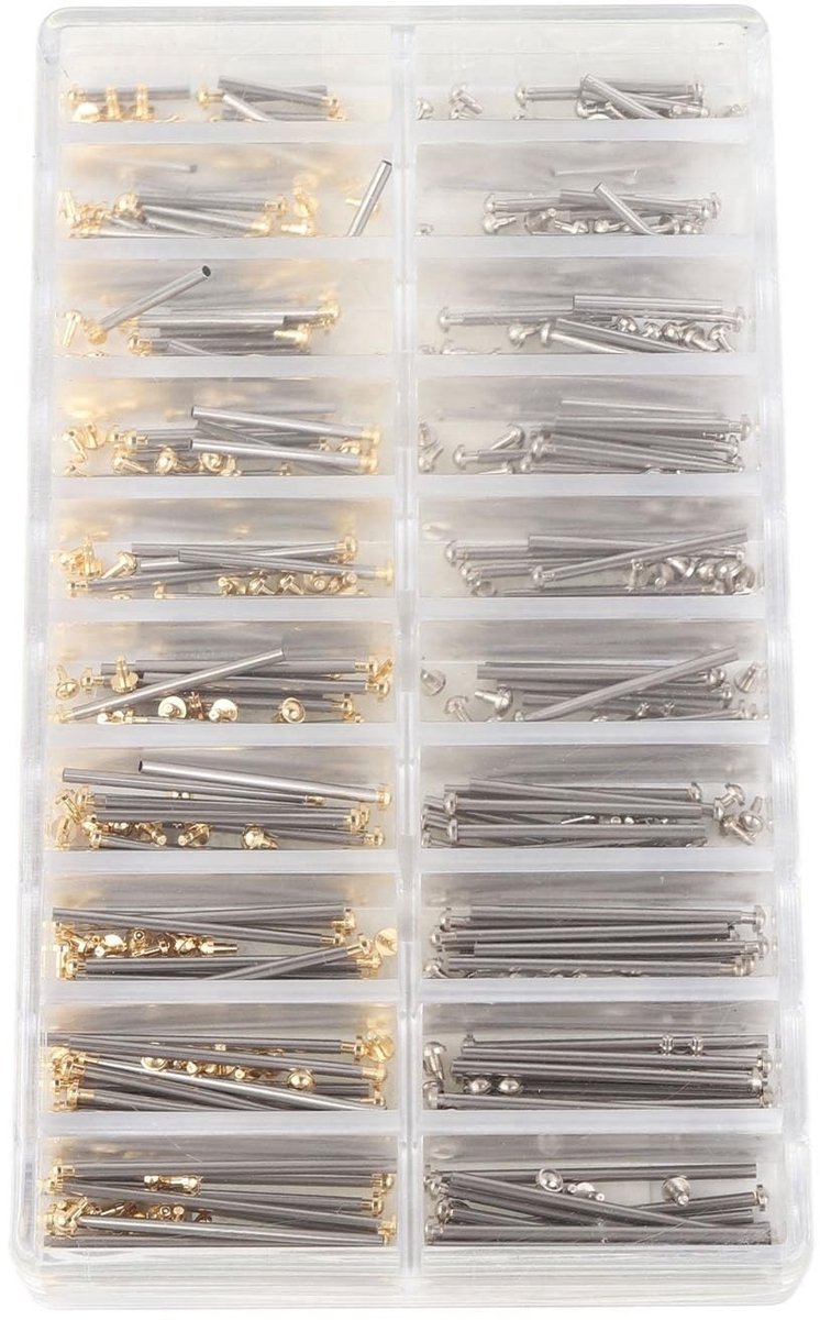 Dailygoods- Horlogebandschroefbuis Roestvrij Staal - 10 Maten - 200 Stuks - Reparatietool - Opbergdoos - Breedte 1,3 Mm - Horlogeschroef