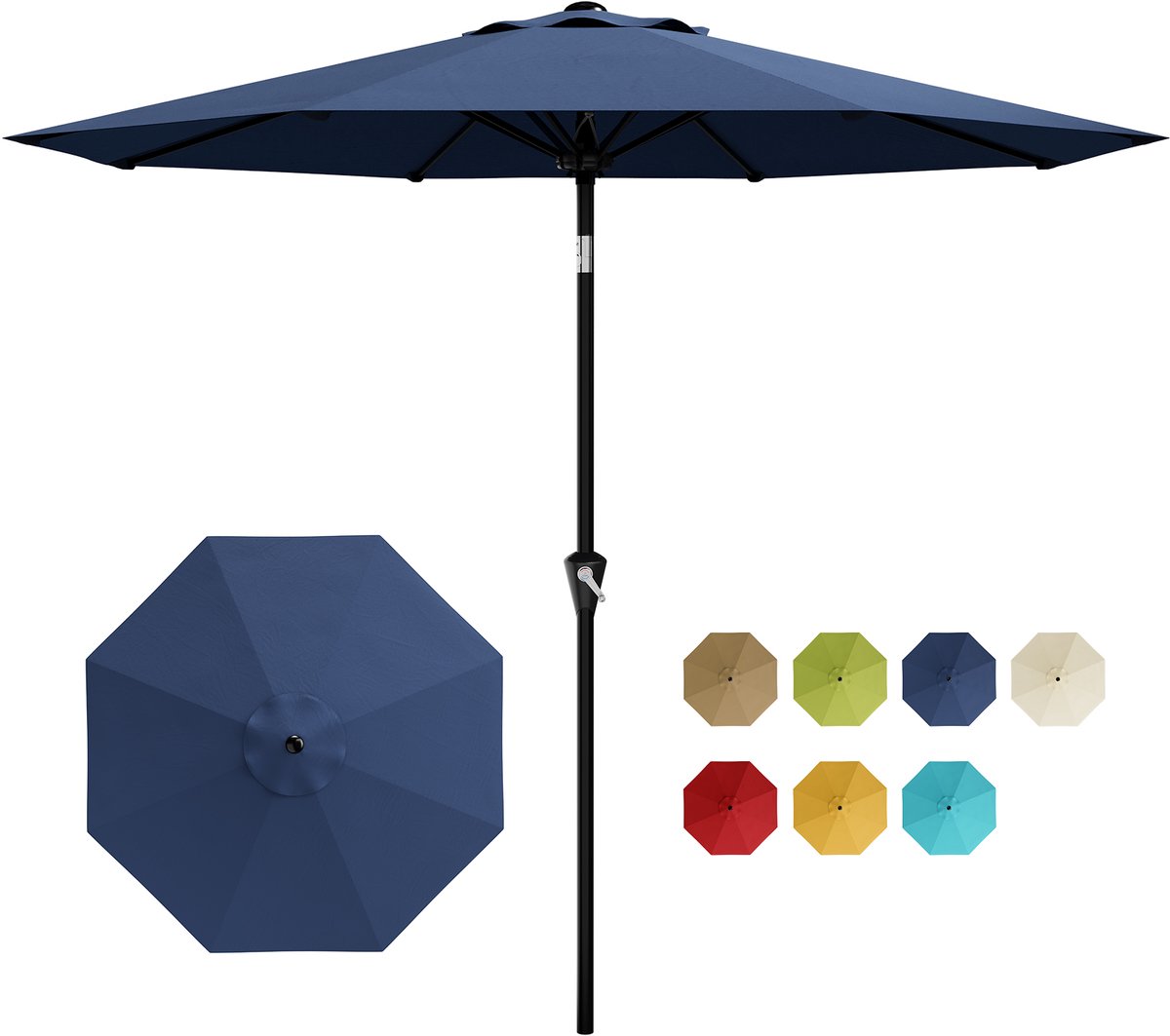 Parasol 2.7x2.7m Waterdicht Zonnebescherming UV Bescherming In Hoogte Verstelbaar Met Knikarm, Sterk Staal, Tuin, Terras, Balkon