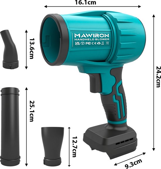 Draadloze bladblazer – 980.000 RPM – Met 5,5Ah accu en lader – Lichtgewicht – Voor terras, gazon, bladeren en stof – Zwart — afbeelding 3