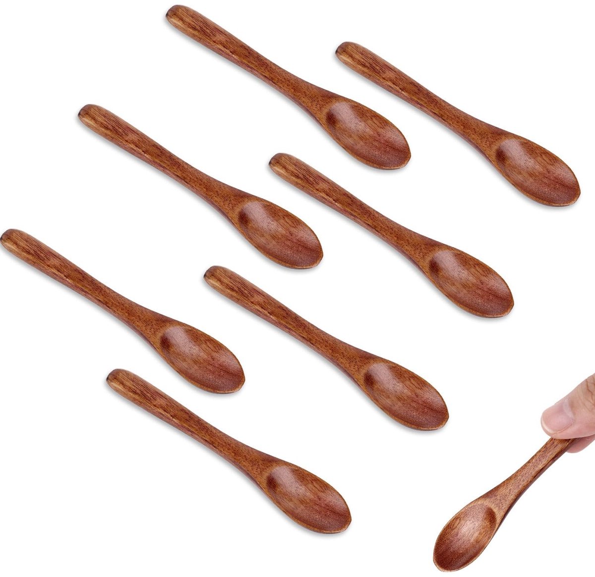 Dailygoods- Houten Lepels 10cm - 8 Stuks - Mini-Kruidenlepels - Serveerlepels - Honinglepels - Keukenbenodigdheden - Theelepels