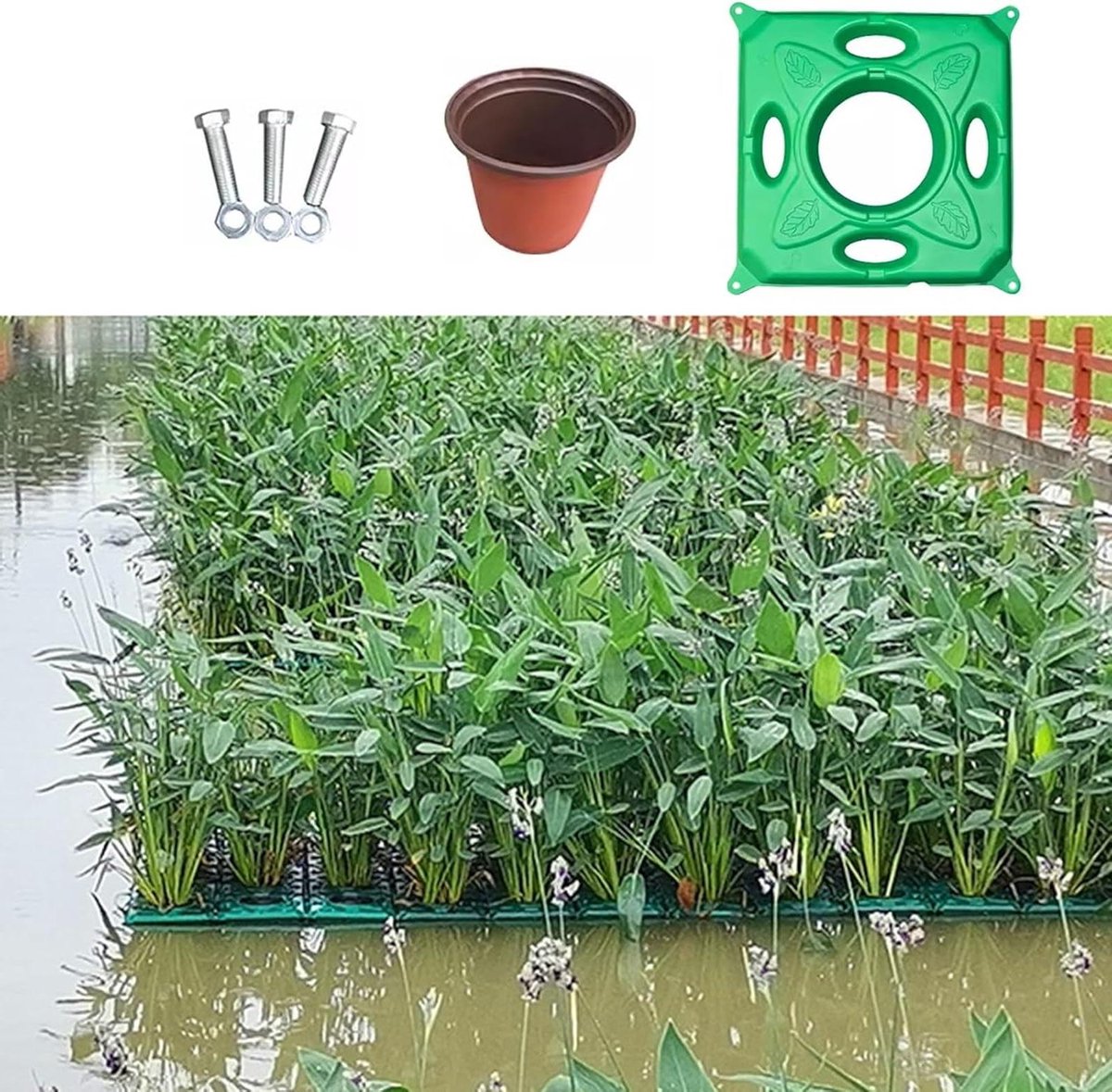Drijvende mand - Vijver eiland - Planten kweken - Flexibel te verbinden - 33x33x6 cm - Groen