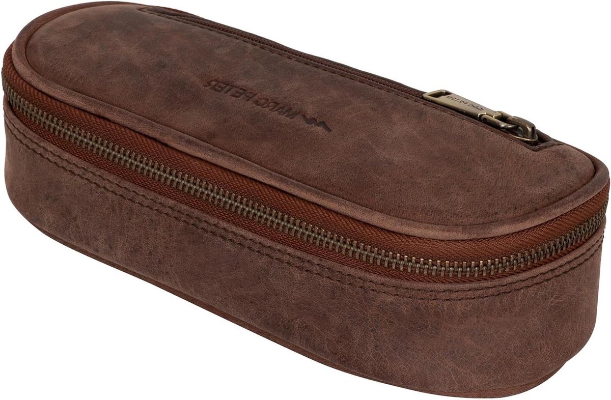Leren Etui - Pennendoosje Opbergvak - Schrijfwaren Organiseren - Robuust Vintage Leer - 22.5 x 8.8 cm - Bruin
