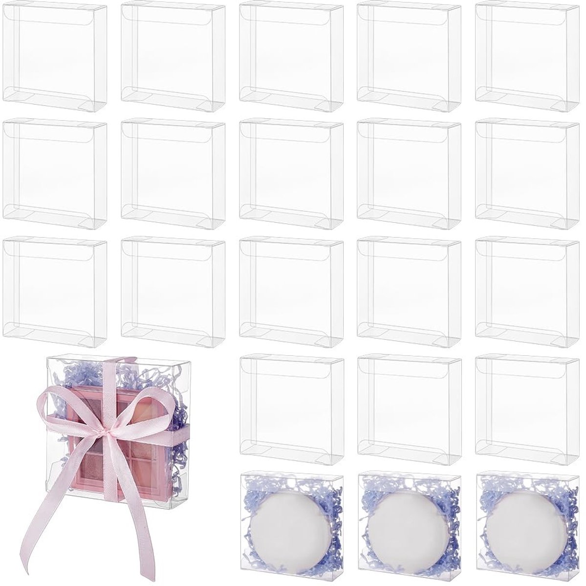 BRENZOOS- Geschenkdozen 50 stuks - Doorzichtige PVC - Bruiloft gunst dozen - Verpakking voor snoep/chocolade - Verjaardagscadeau - 9 x 9 x 3 cm - Cadeauverpakking