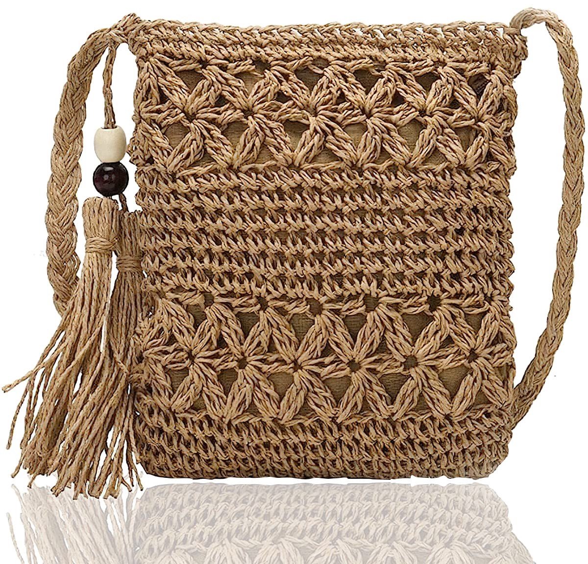 BRENZOOS- Schoudertas Handgeweven - Rieten Tas - Afneembare Schouderriem - Boheemse Stijl - Ideaal voor Reizen - 100% Natuurlijke Materialen - Handtas