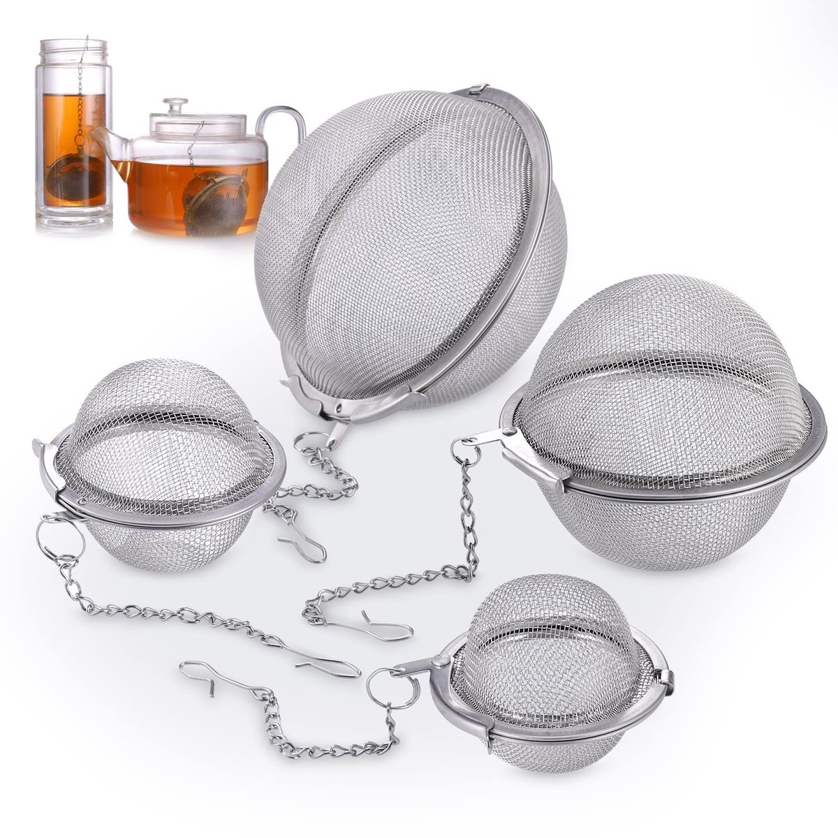 BRENZOOS- Thee-infuser met kettinghaak - Herbruikbare Theezeef - Roestvrij Stalen Theezeef - Fijn Gaas - Precisie Filter - Duurzaam en Veilig