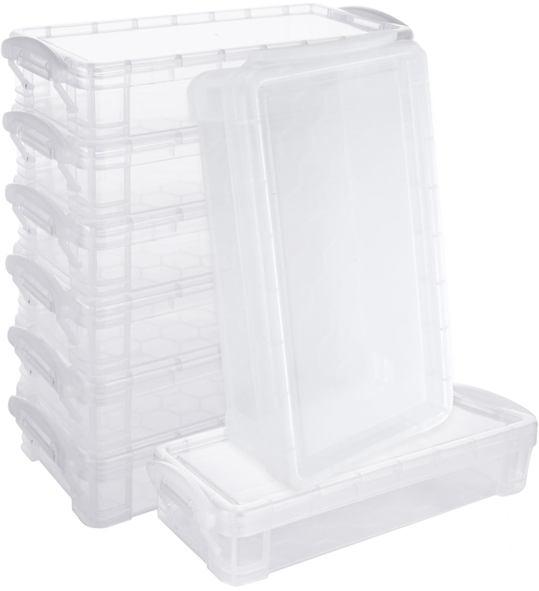 BRENZOOS- Pennenbakje - 8 Stuks - Stapelbaar - 22 x 10 x 4 cm - Plastic - Met Deksel - Transparant - Pencilbox