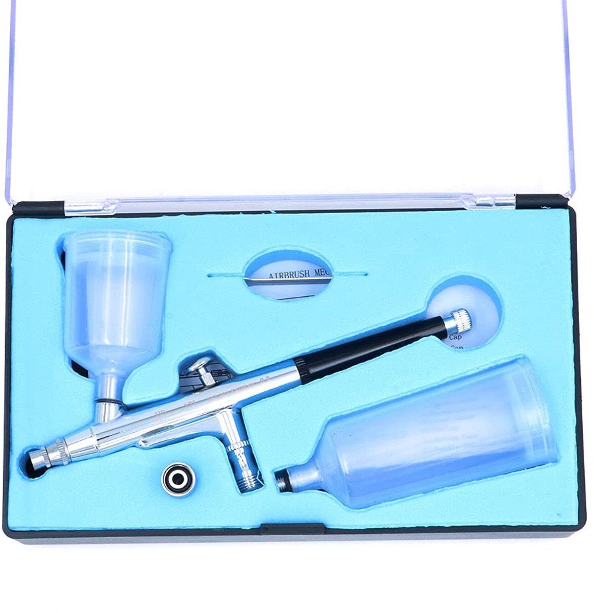 BRENZOOS - 0.3mm Dual Action Airbrush Kit - Draagbare Airbrush Set - Voor Make-up en Ambachten - Ideaal voor Modelbouw - Inclusief Kleur Cups - Gesc...