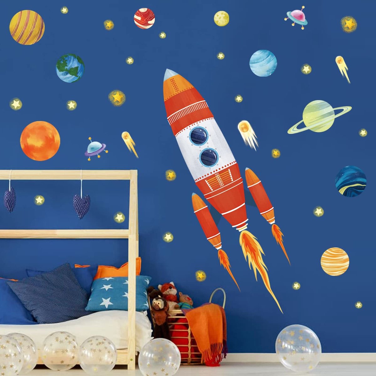 JHUBERS- Muursticker Ruimte - Muurstickers Kinderen - Muurstickers Babykamer - Wanddecoratie - Verwijderbaar - Veilig en Niet Giftig - Muurtattoo