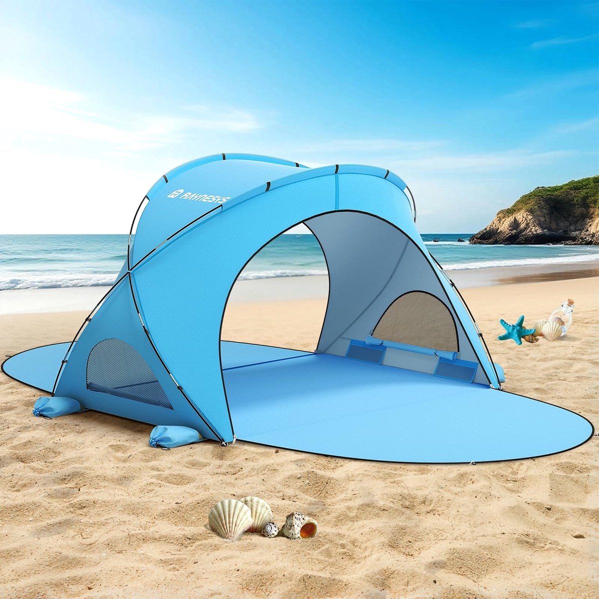 Dailygoods- Strandtent Ruimte voor 1-4 Personen - Draagbare Strandtent - Zonwering - Stabiliteit met Glasvezelstangen - Twee Deuren met Ritssluiting - Zonnescherm