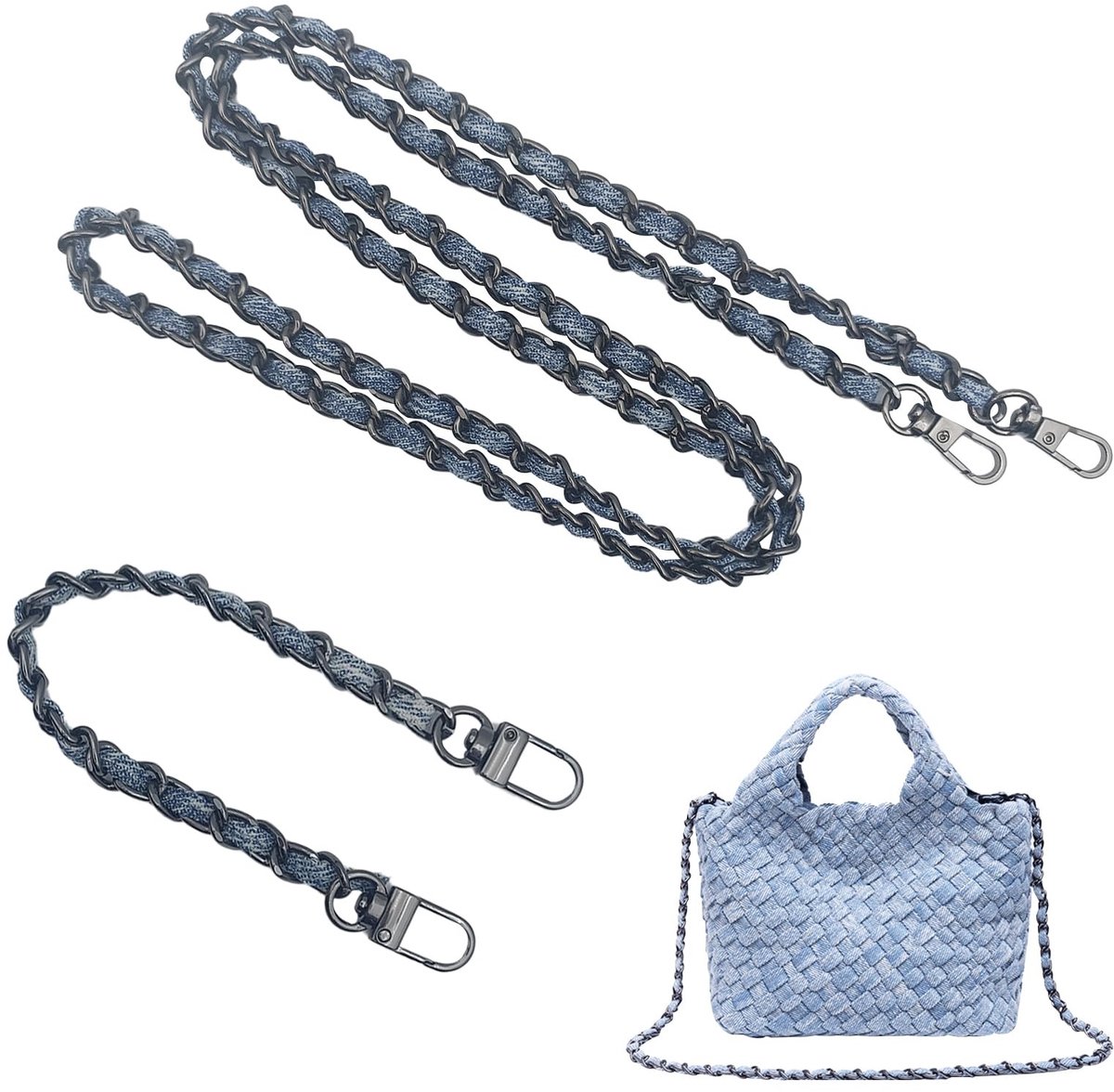 Dailygoods- Tassenketting 2 Stuks - Metalen Ketting voor Tas - Modieuze Denim Draagriem - Crossbody Ketting - Vervangende Schouderriem - Lengte 25cm/120cm
