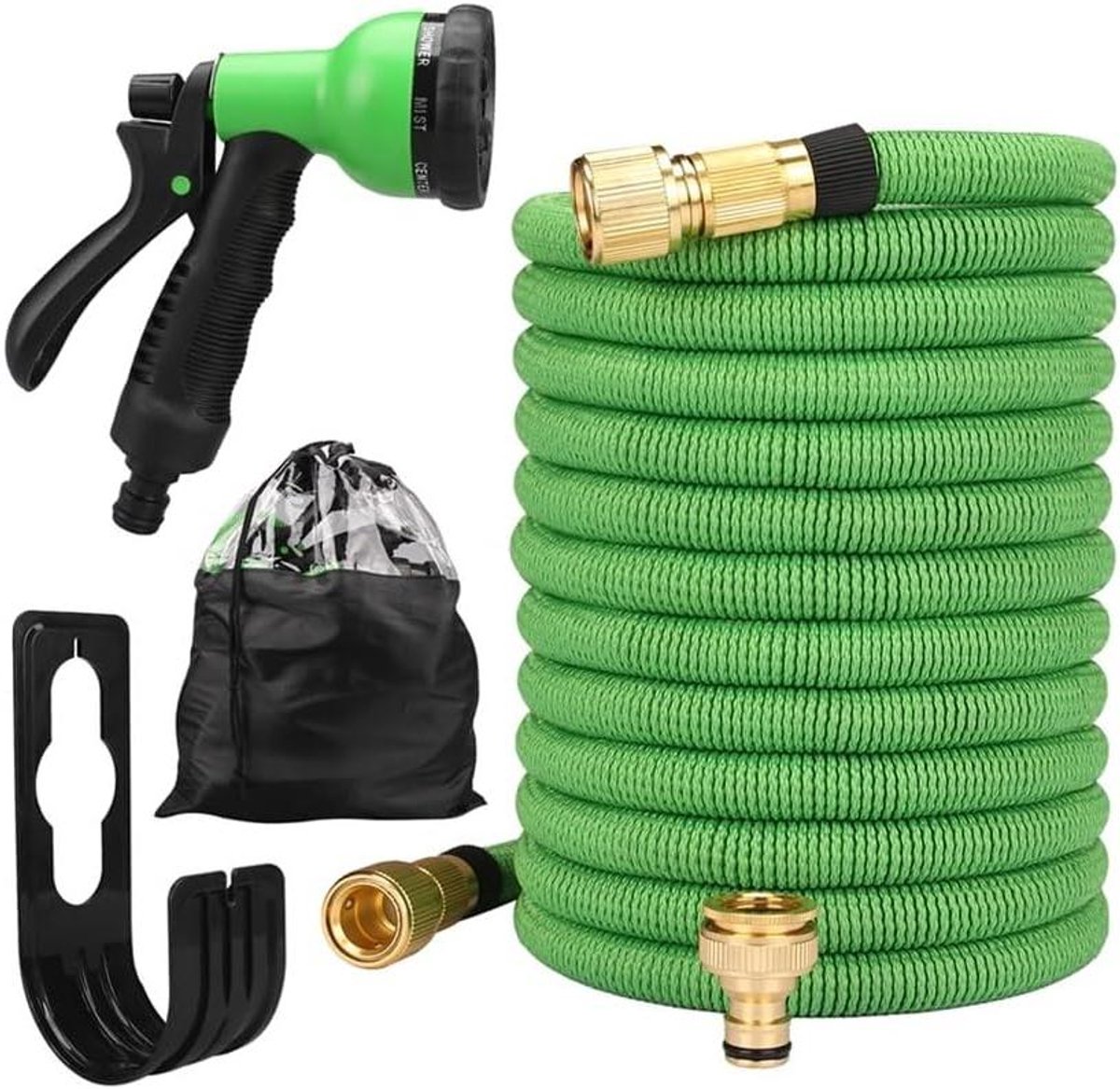 Tuinslang - Waterleiding - Tuin besproeien - Dubbele metalen connector - 15 meter - Groen