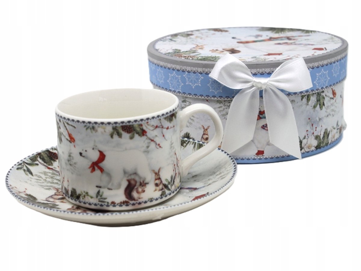 Porseleinen Theekop met Schotel - Kerst - 120 ml - Cadeauverpakking