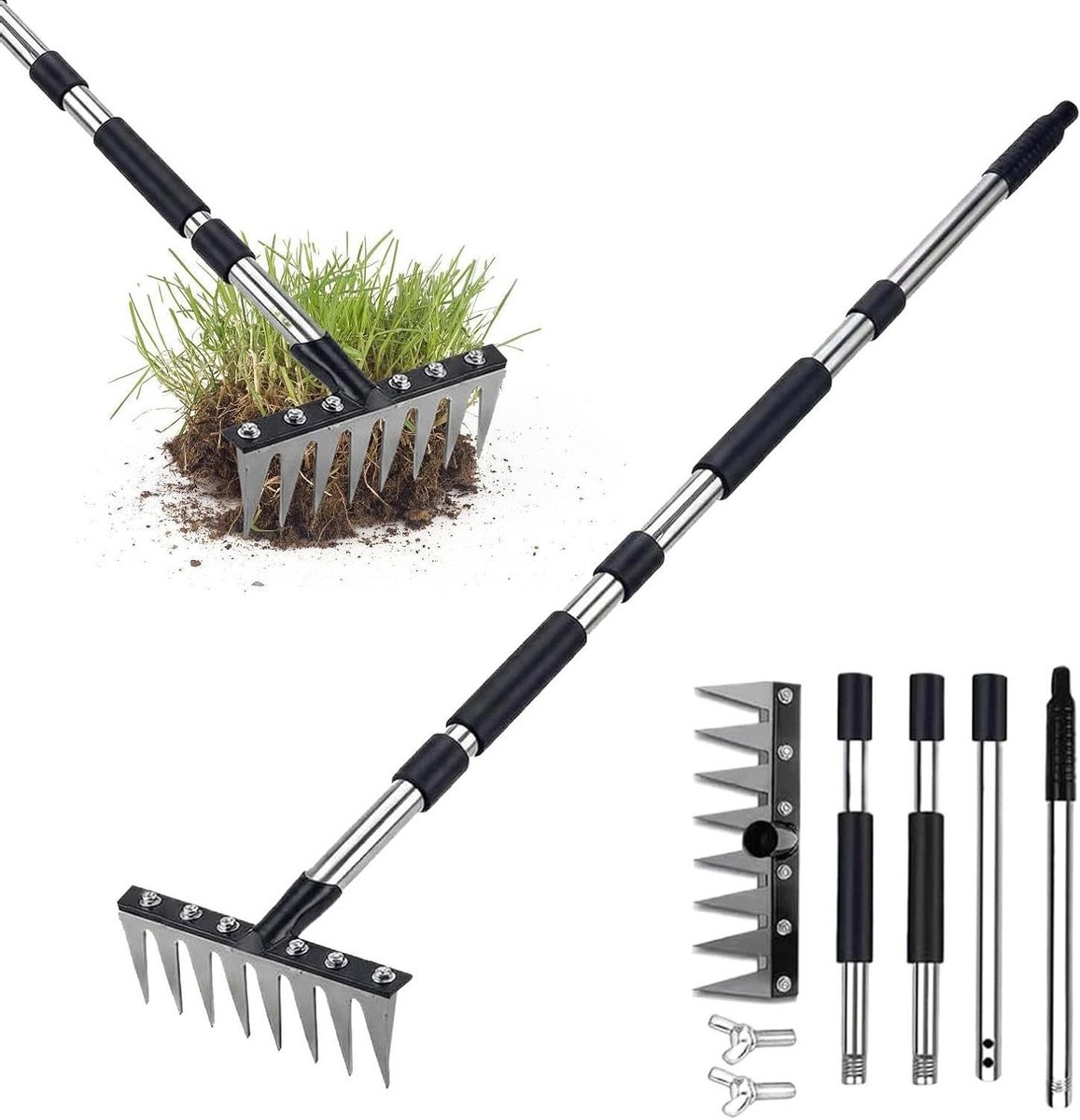 Tuinhark - Grasverwijderaar - Wortels Verwijderen - Ergonomisch Gebogen Handvat - Verstelbare Steel - Enkel