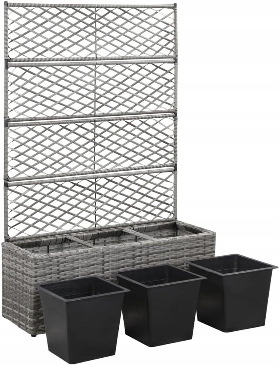 Grijze Polyrattan Bloembak met Trellis 83x30x130cm