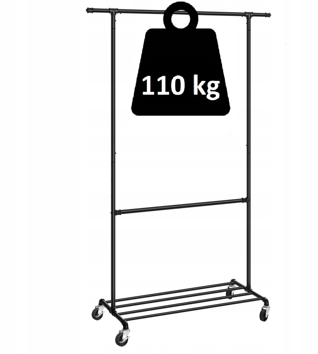 Robuuste Kledingrek op Wielen - Zwart, 110kg Draagvermogen