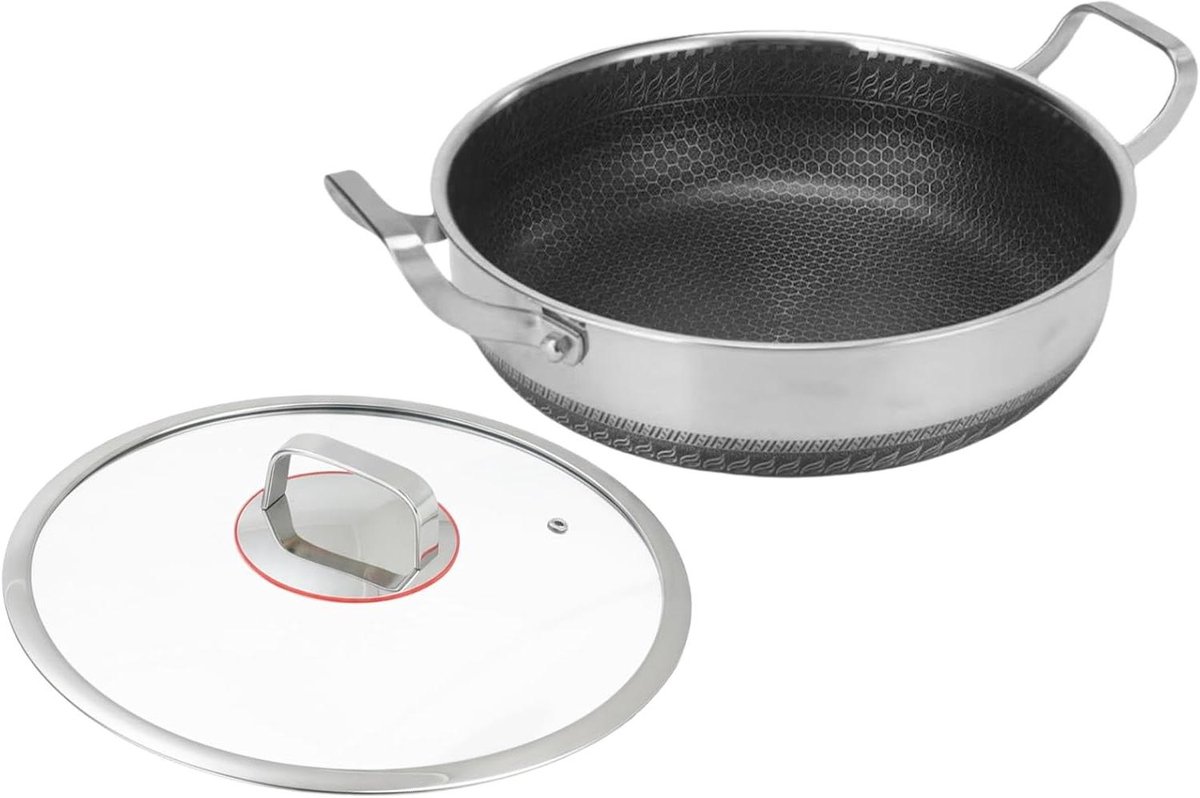 Roestvrij Staal Pan - Antiaanbak Koekenpan - Koken en Bakken - Ovenbestendig Dubbele Handgreep - 26-30 cm - Zilver