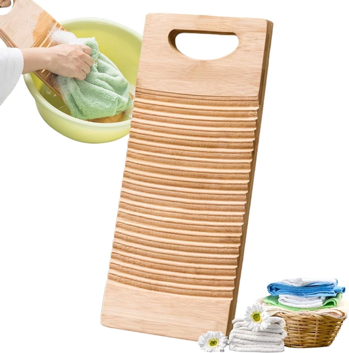 Houten Wasbord - Handwas Hulpmiddel - Kleding Reinigen - Gestructureerd Patroon - 40 x 15 cm - Natuurlijk Hout