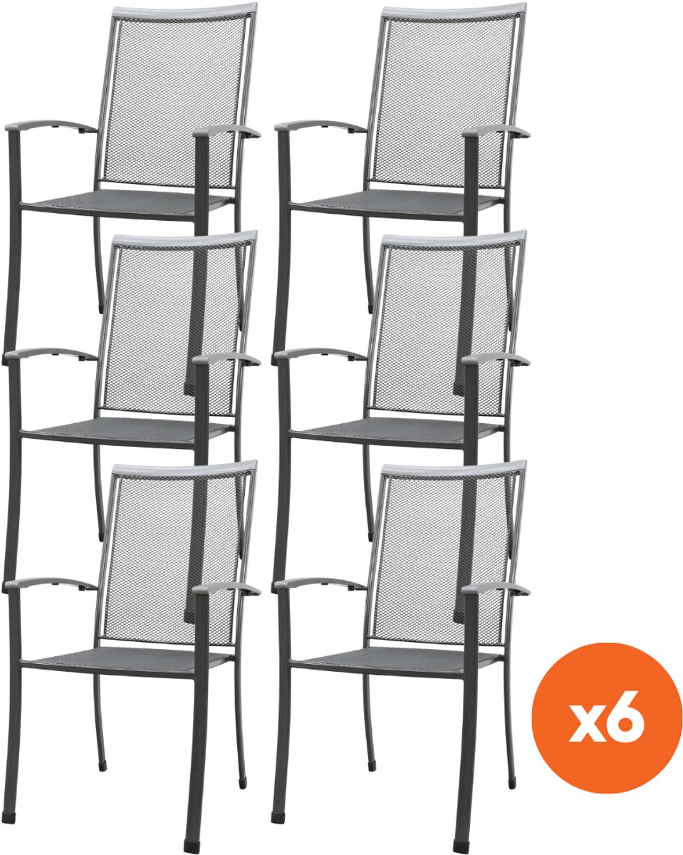 Set van 6 - Royal Garden Balero strekmetaal stapelbare tuinstoel - Antraciet