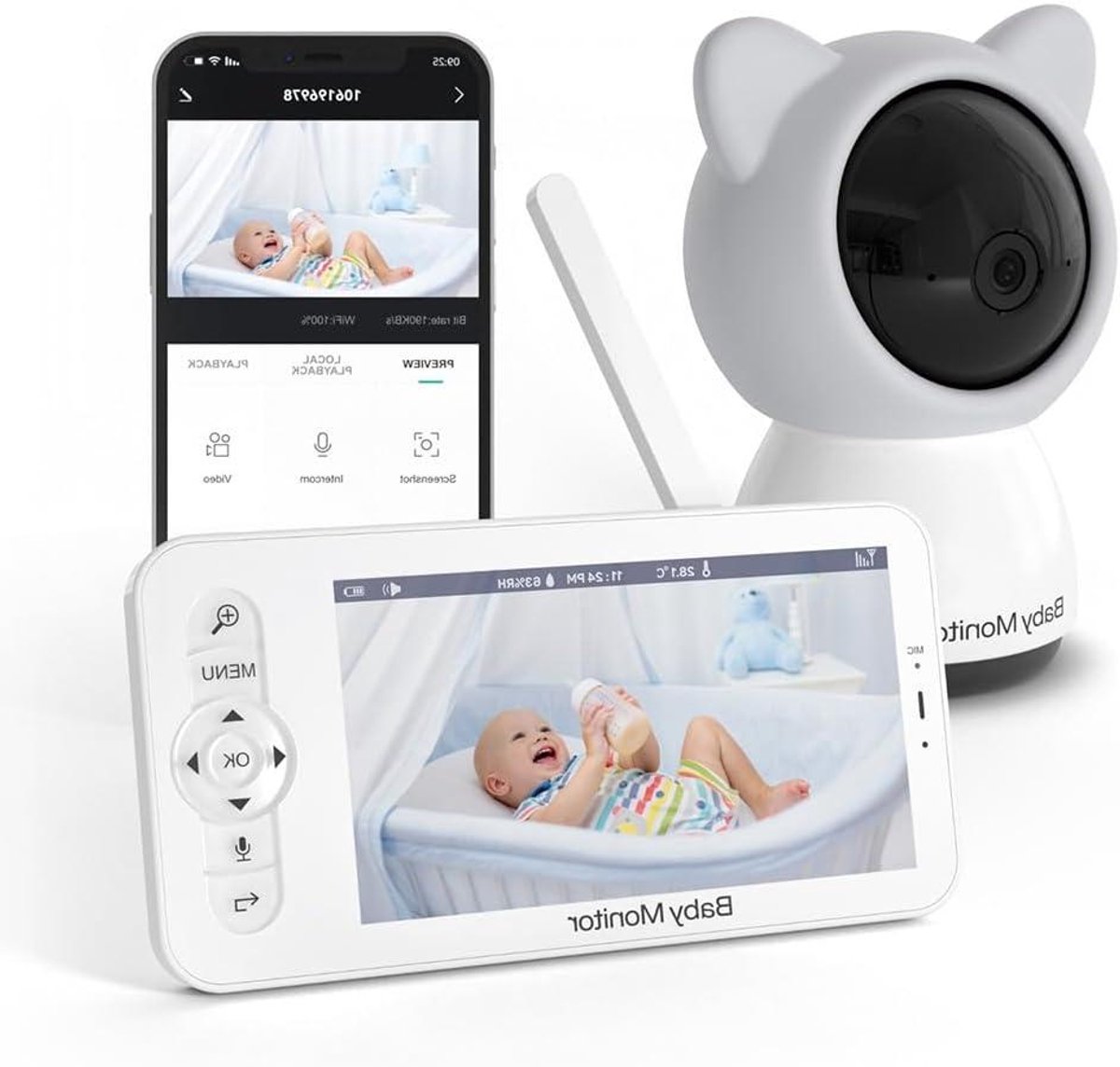 Babyfoon camera - Oudermonitor beeldscherm - Baby bewaken - Tweerichtingsgesprek - 17 x 14 x 10 cm - Zoals afgebeeld
