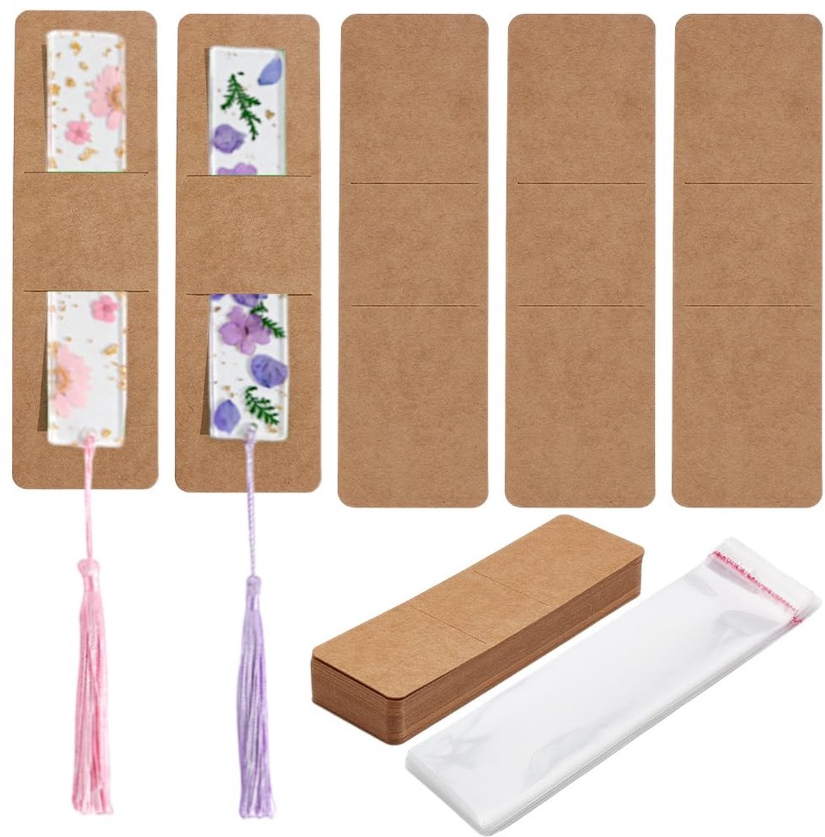 Dailygoods- Bladwijzer 120 Stuks - Kraftpapier - DIY Bladwijzers - Blanco Houder - OPP Cellofaanzakken - 60 Stuks - Bookmark
