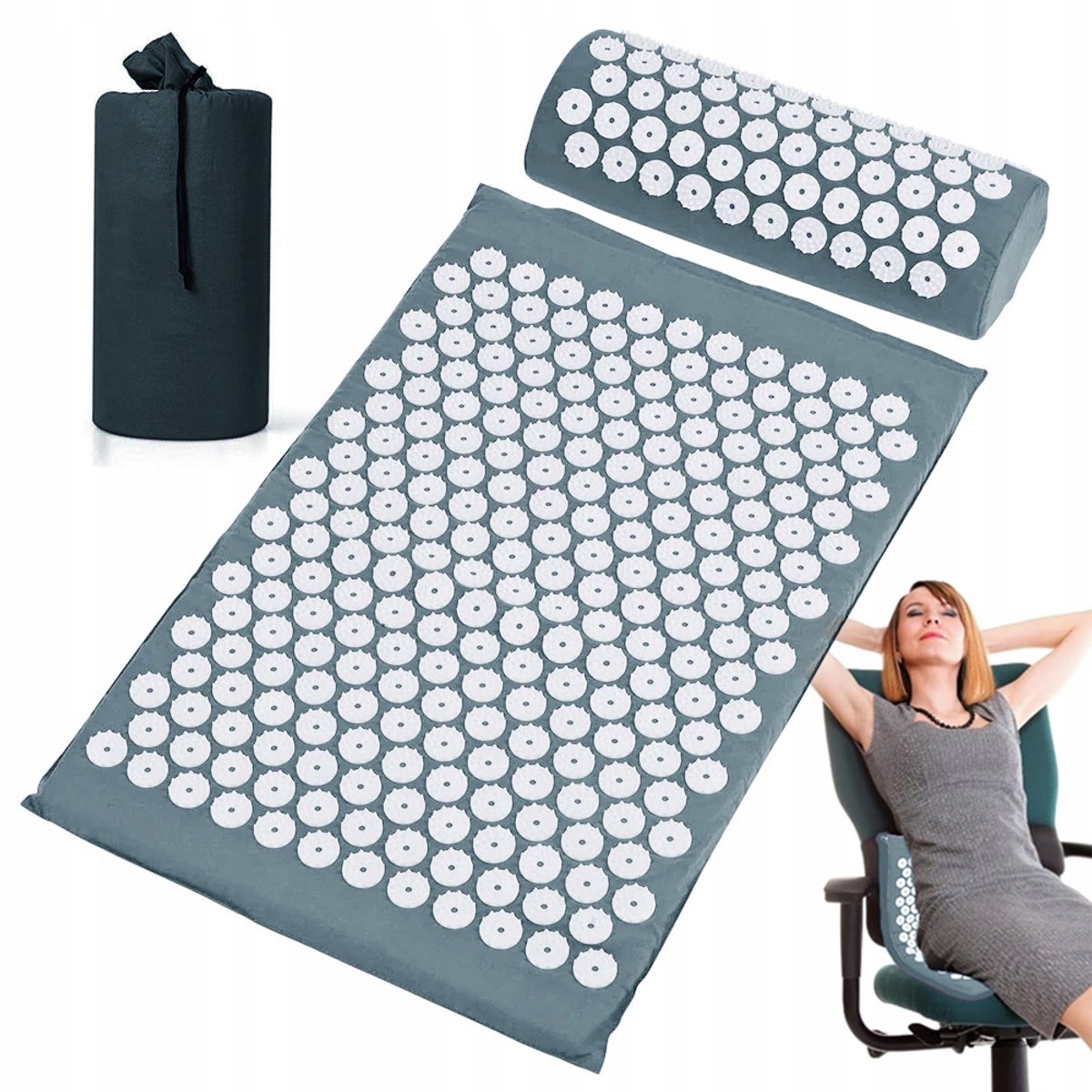 Grijze Acupressuur Mat & Kussen Set voor Ontspanning